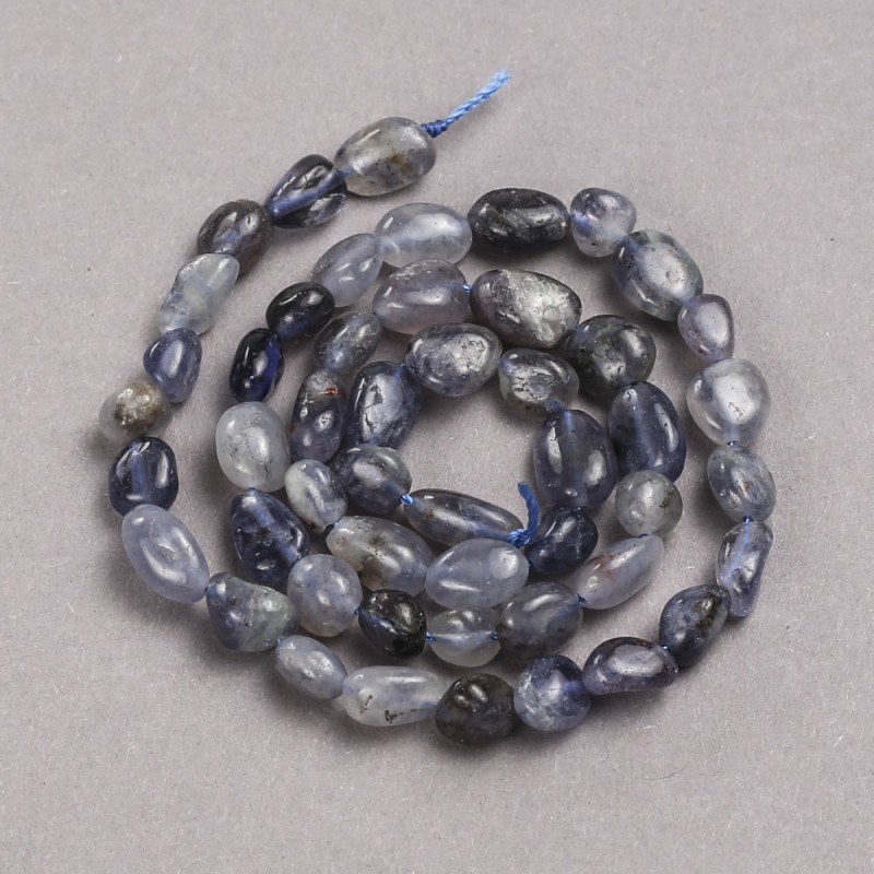 Iolith-Natursteinperlen, facettiert, auf Schnur, Durchmesser 8 × 6 mm, Länge ca. 39 cm