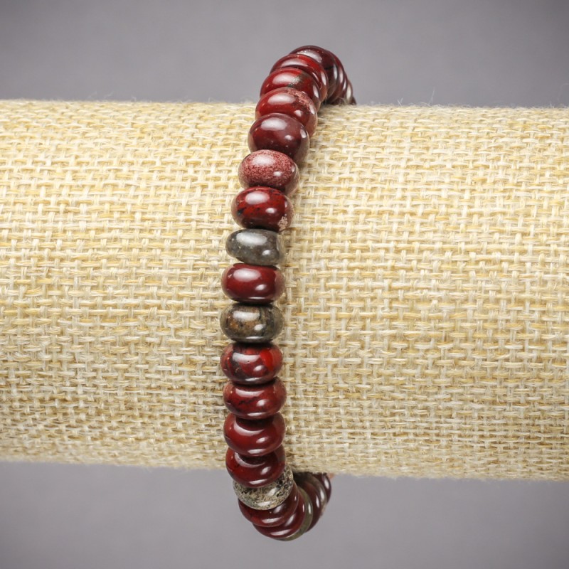 Elastisches Armband aus Naturstein Mookait-Jaspis, Durchmesser 8×5 mm ±, Länge 18 cm+