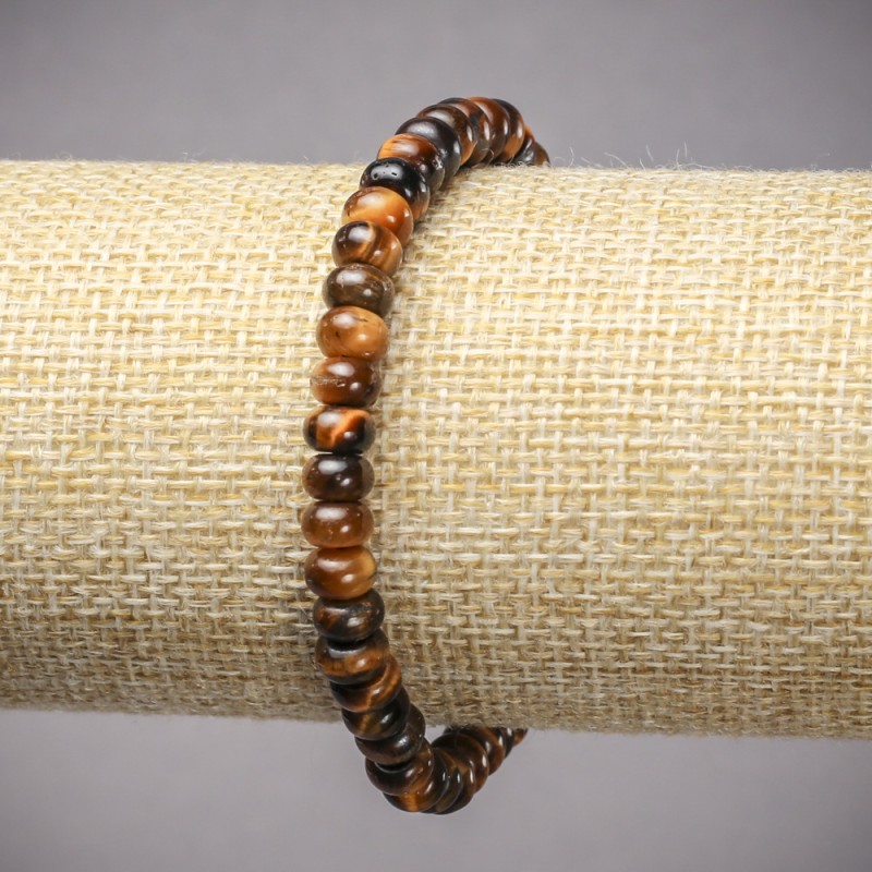 Armband aus Tigerauge – elastisches Band mit glatten Rondellen, Durchmesser 6 × 4 mm, Länge ca. 18 cm