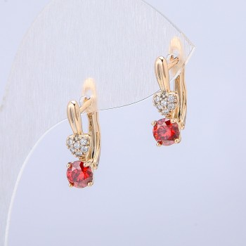 Ohrringe Xuping 18K-Vergoldung mit weißen Strasssteinen und roten Kristallen, Durchmesser 16 × 5 mm +