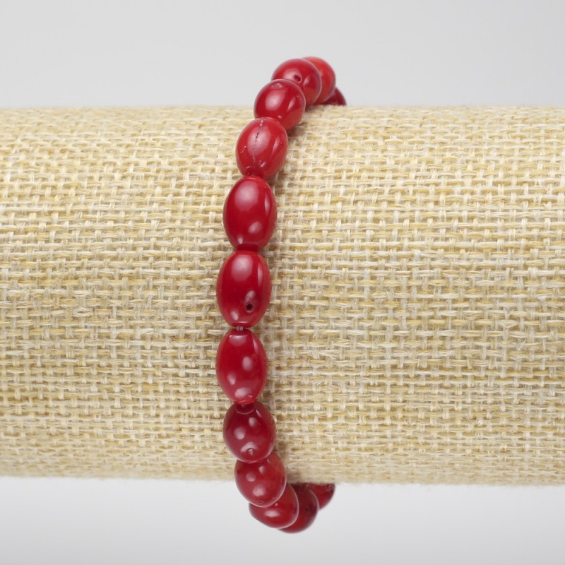 Armband aus natürlicher Koralle, oval, Durchmesser ca. 11 × 6 mm, Länge ca. 18 cm (Stretch)