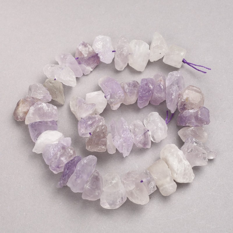 Unbearbeitete Amethyst-Nugget-Perlen auf Schnur, Durchmesser 12 x 20 mm, Länge ca. 42 cm