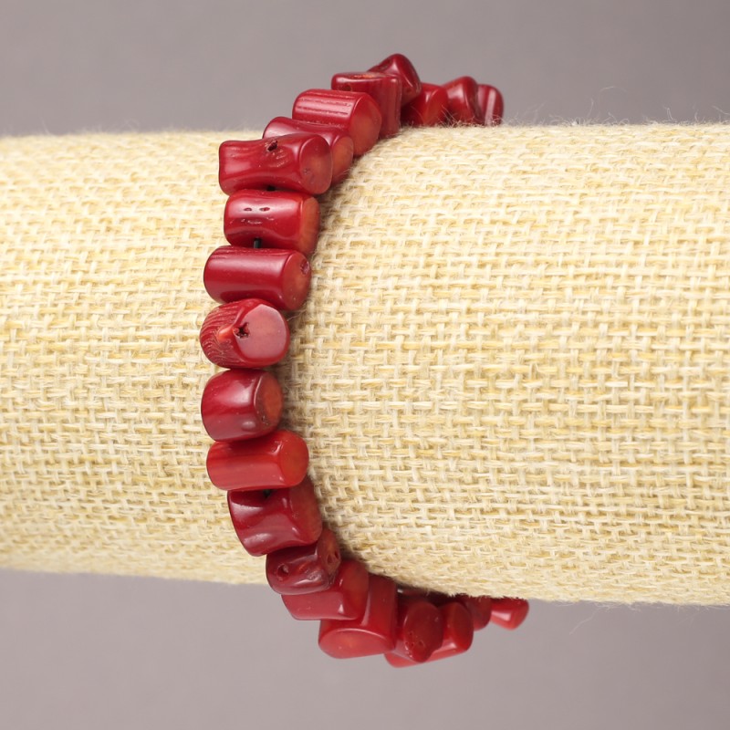 Armband aus natürlicher Koralle, facettierte Korallenperlen, Durchmesser ca. 11×6 mm, auf Elastikband