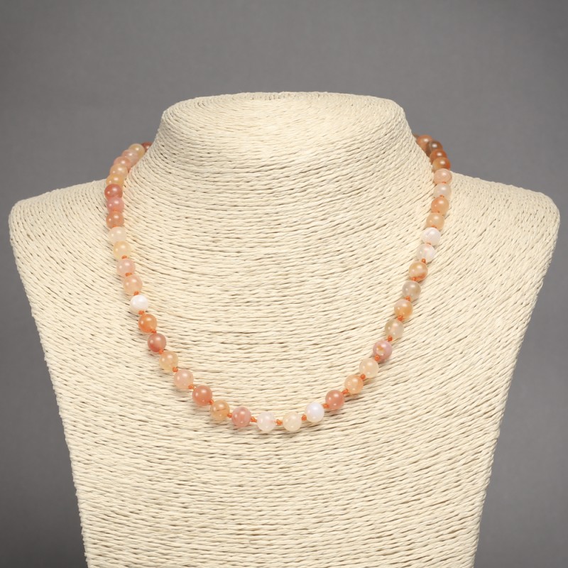 Kette aus orangefarbenem Achat – glatte Kugeln, Ø ca. 6,5 mm, Länge ca. 45 cm