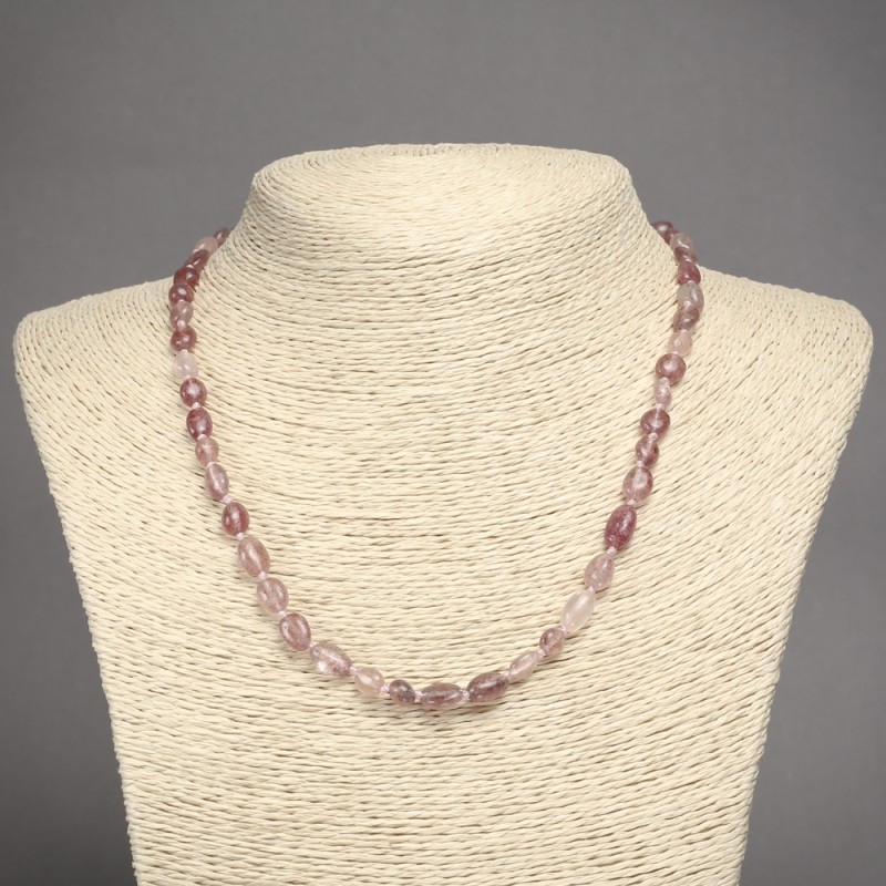 Kette aus Erdbeerquarz, facettiert, Perlengröße 8 × 6 mm, Länge ca. 45 cm