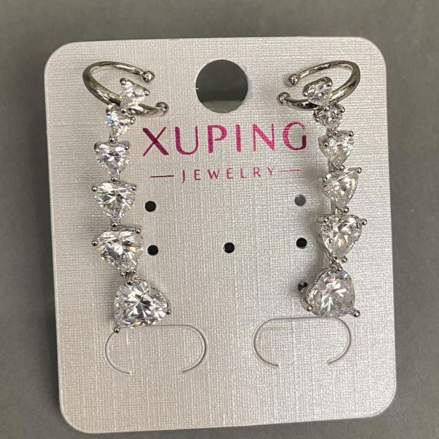 Ohrstecker Xuping Rhodium mit weißen Kristallen in Herzform 32 × 10 mm +