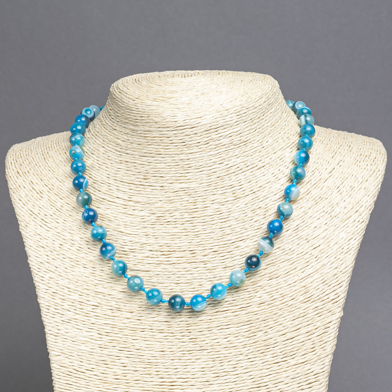 Kette aus blauem Achat, glatte Kugeln, Durchmesser 8 mm, Länge 45 cm
