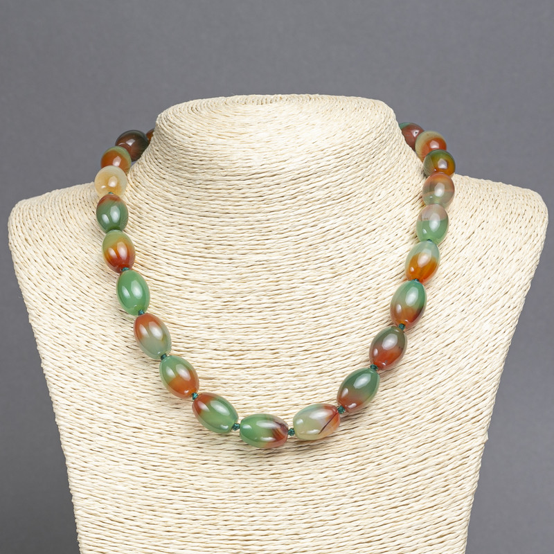 Kette aus brasilianischem Achat, auf Schnur, glattes Oval, Durchmesser 16 × 12 mm ±, Länge 45 cm ±