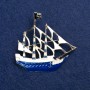 Brosche Schiff – goldfarbenes Metall und Emaille, 53 × 50 mm +
