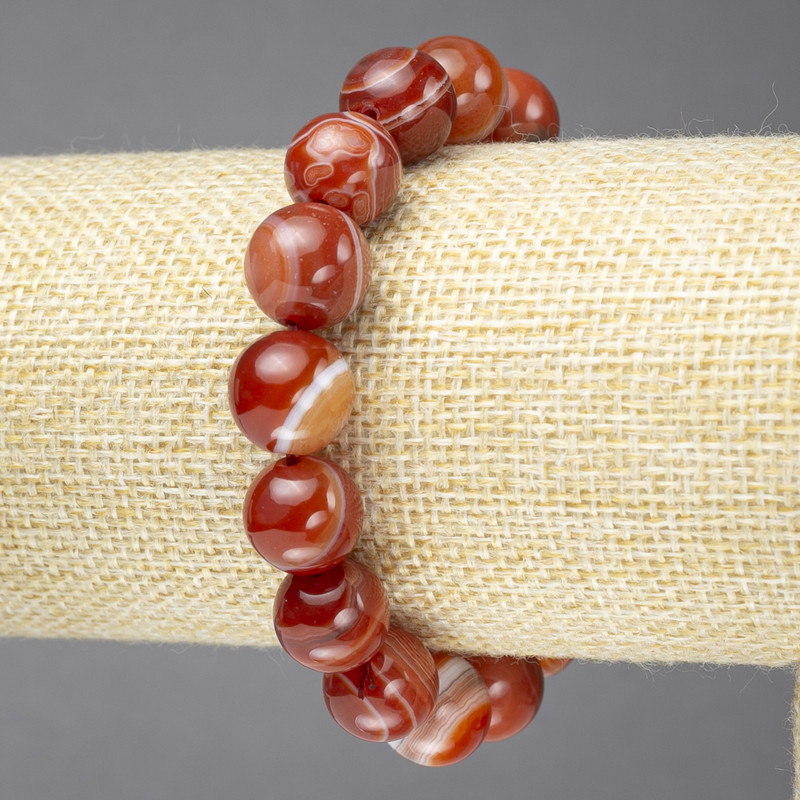 Armband aus elastischem Band, natürlicher Augenachat in Orange, glatte Kugeln, Durchmesser 12 mm+