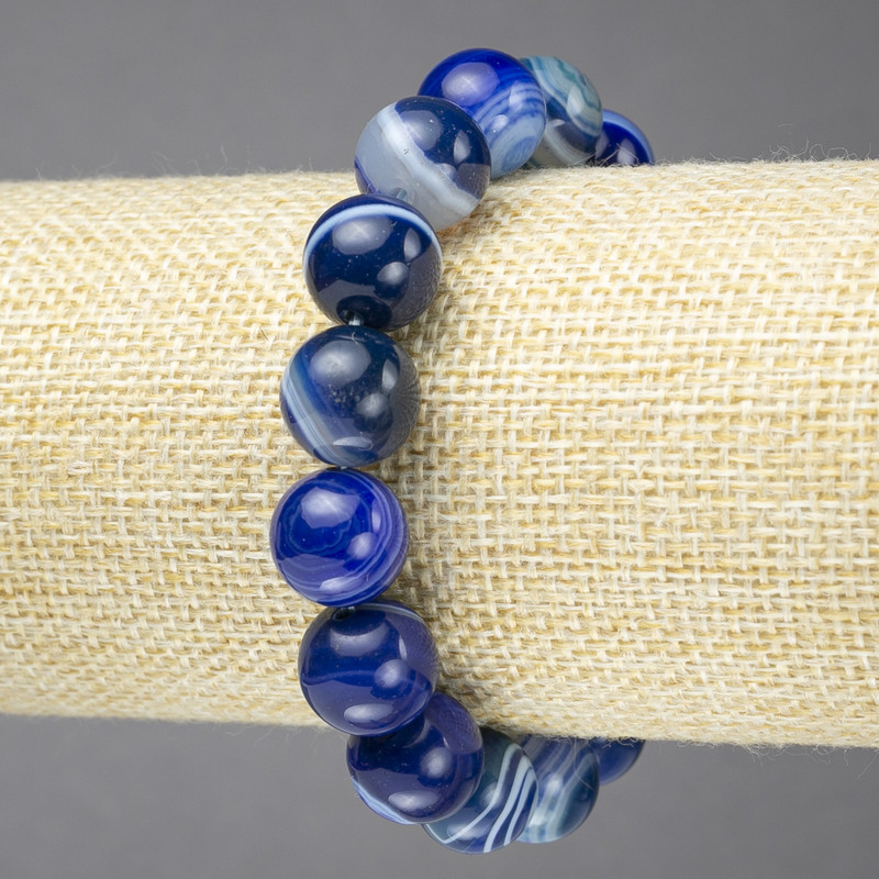 Elastisches Armband aus natürlichem Stein – Augenachat blau, glatte Kugeln, Ø 12 mm+