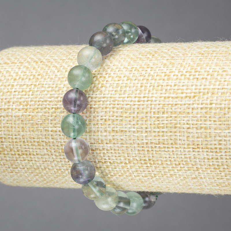 Elastisches Armband aus Naturfluorit, glatte Kugeln, Durchmesser 8 mm+
