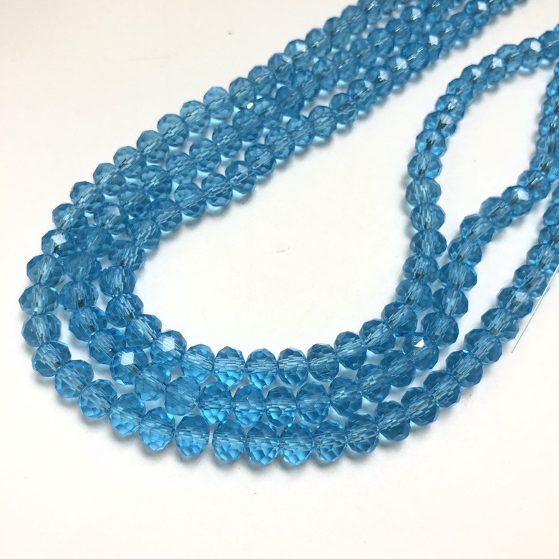 Perlen aus tschechischem Kristall auf Schnur – dunkelblaue, transparente, facettierte Rondellen, Durchmesser 6 × 4,5 mm, Länge ca. 38–40 cm