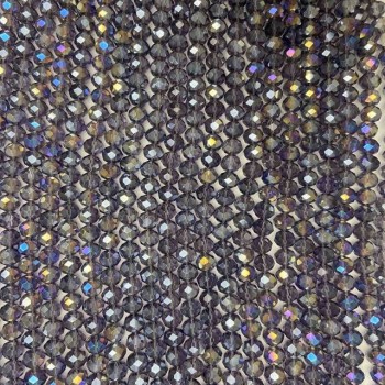 Perlen aus tschechischem Kristall auf Schnur violett-transparent mit Benzin-Beschichtung, facettiertes Rondell, Durchmesser 8 x 6,5 mm + -, Länge ca. 40–42 cm