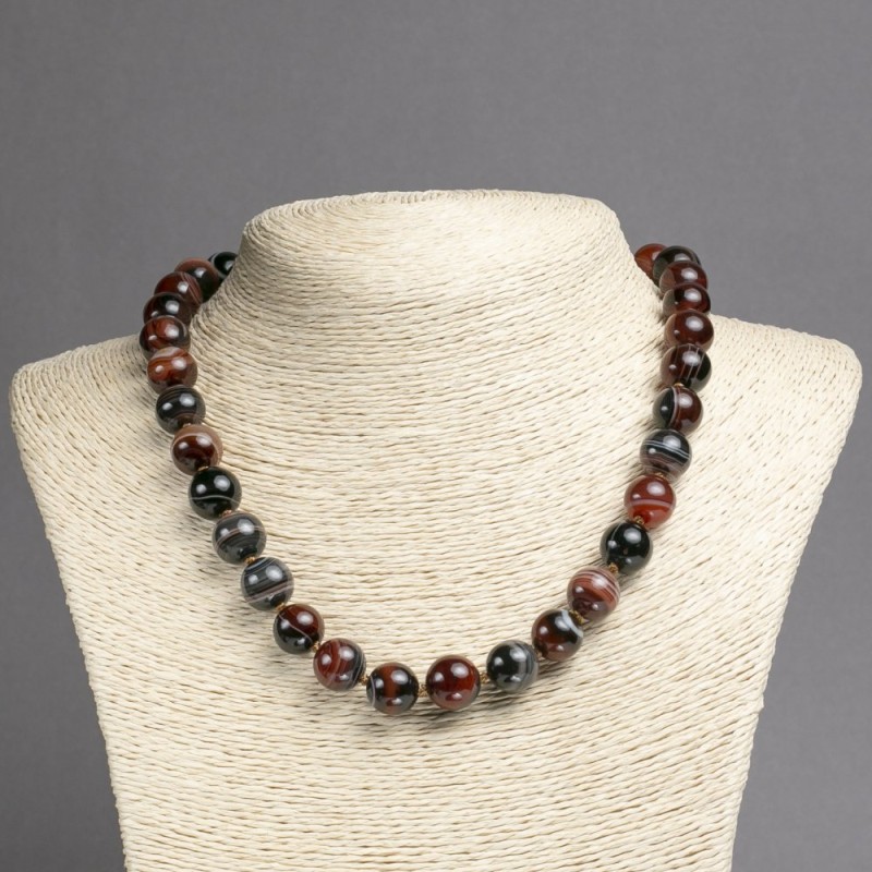 Kette aus natürlichem braunen Achat, glatte Kugeln, Durchmesser ca. 12 mm, Länge ca. 45 cm