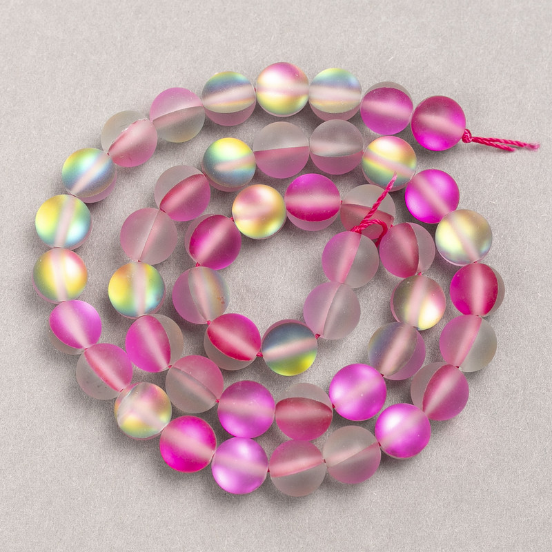 Perlen auf einer Schnur Opalglas, glatte Kugeln rosa-grau matt, Durchmesser 8 mm + -, Länge 39 cm +