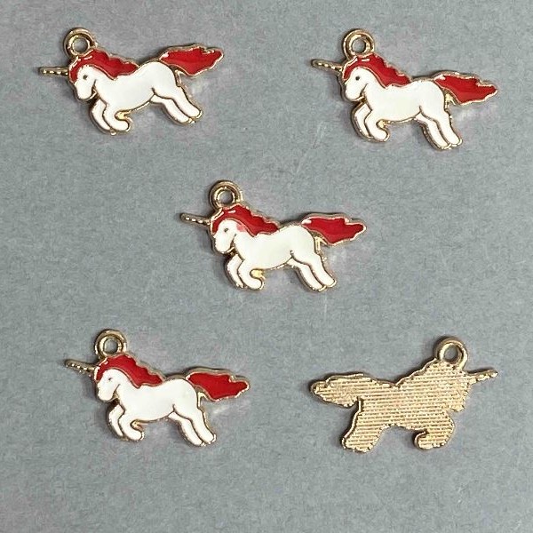 Schmuckzubehör Anhänger Einhorn Emaille – Form, 9 Stück, 22×12 mm