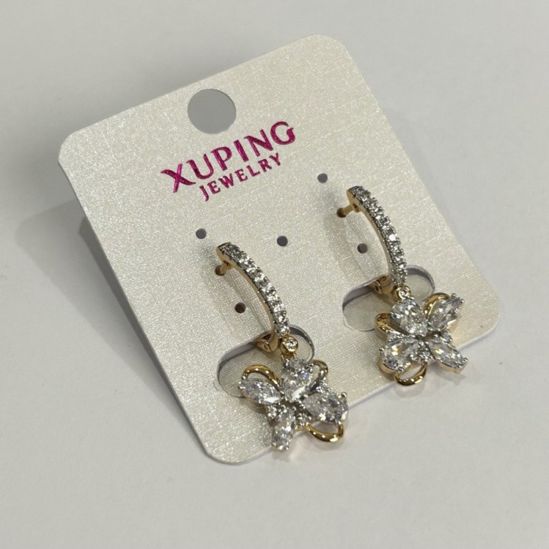 Ohrringe Xuping Vergoldung 18K Rhodium mit weißen Strasssteinen, Durchmesser 28 × 12 mm +