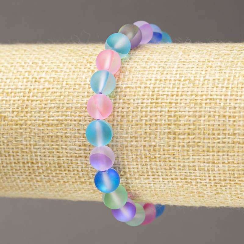 Elastisches Armband aus Opalglas, matte, glatte Kugeln in mehrfarbigen Farben, Durchmesser 8 mm, Länge 18 cm