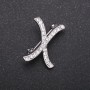 Brosche Initial X mit weißen Strasssteinen, Metallfarbe Grau, 27×21 mm