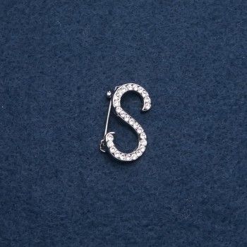 Brosche mit Initial S, 28×17 mm, Metallfarbe Silber