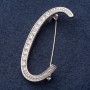 Brosche Serie 'Initial S' 5×2 cm, graues Metall, Strasssteine
