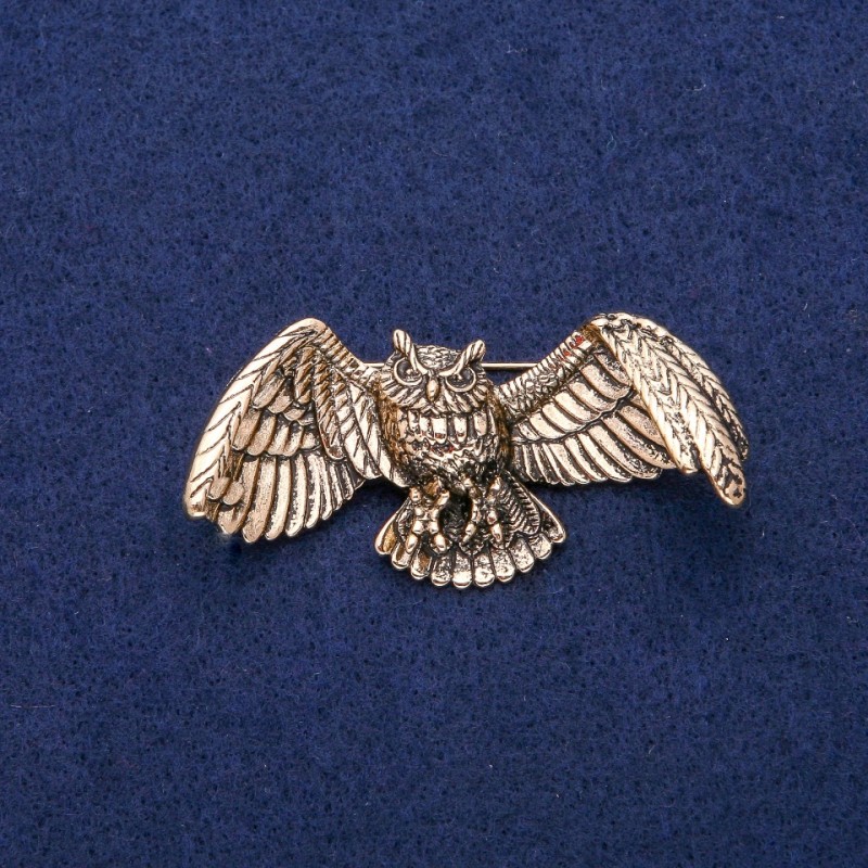 Brosche Eule 30×60 mm, goldfarbenes Metall