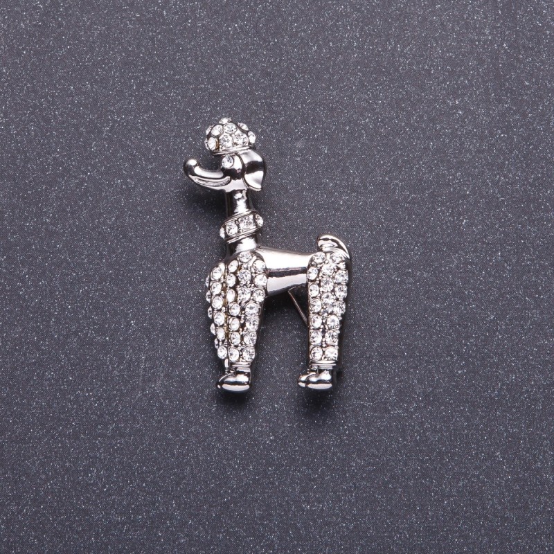 Brosche "Pudel königlich" silberfarbenes Metall 4×2,5 cm