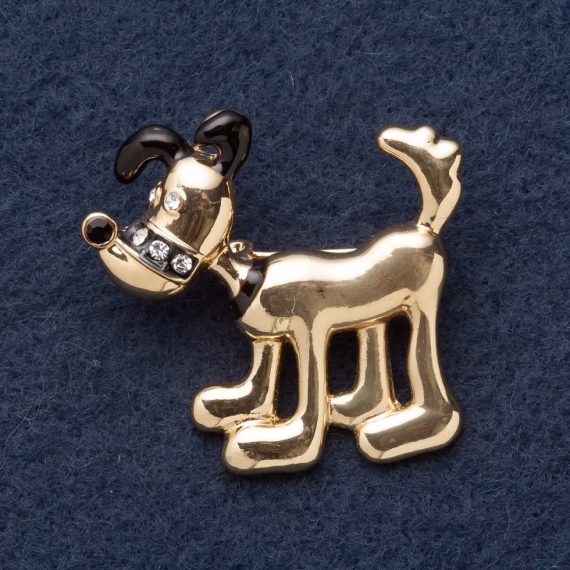 Brosche 'Hund Pluto' 4×3,5 cm aus gelbem Metall
