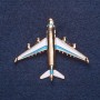 Brosche 'Flugzeug' weiß-blau emailliert, goldfarbener Metallton 4×5 cm