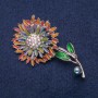 Brosche Blume aus silberfarbenem Metall mit mehrfarbiger Emaille und Strasssteinen, 61 x 33 mm