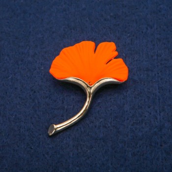 Bach Blättchen orangefarbene matte Emaille, goldfarbenes Metall 33×47 mm