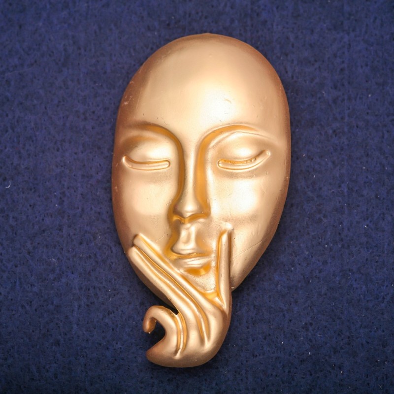 Brosche „Akzent Maske“ aus goldfarbenem Metall 39 × 73 mm