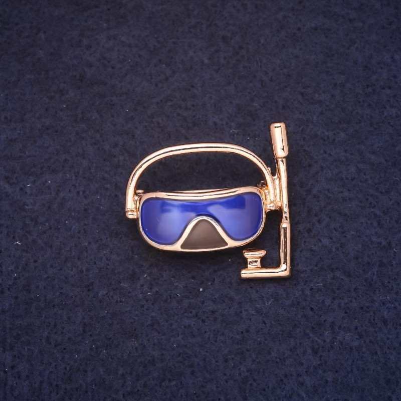 Brosche Maske 30×28 mm Emaille braun-blau, vergoldetes Metall