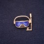 Brosche Maske 30×28 mm Emaille braun-blau, vergoldetes Metall