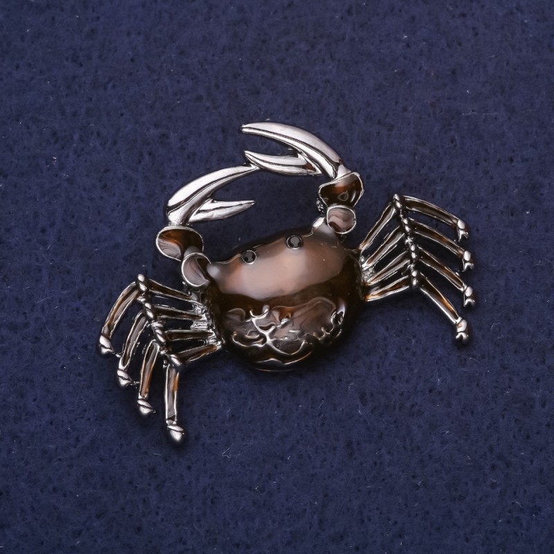 Brosche Krabbe, braune Emaille, silbernes Metall, 46 × 30 mm