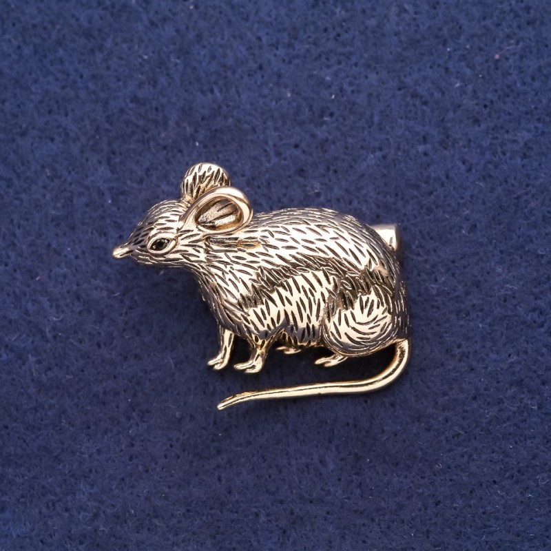 Brosche 'Ratte' 38×30 mm aus gelbem Metall