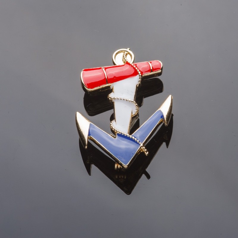 Brosche 'Anker', 5 × 3 cm, goldfarbene Emaille