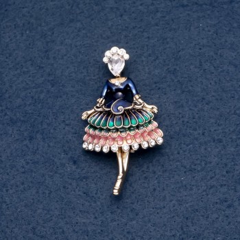 Brosche "Fräulein" grüne Emaille 30 × 55 mm Metallfarbe Gold