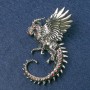 Brosche Drache silberfarbenes Metall mit roten Strasssteinen 64 × 50 mm+