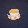 Brosche 'Kaffeetasse' 25×30 mm, Emaille, Farbe Weiß-Gelb, goldfarbenes Metall