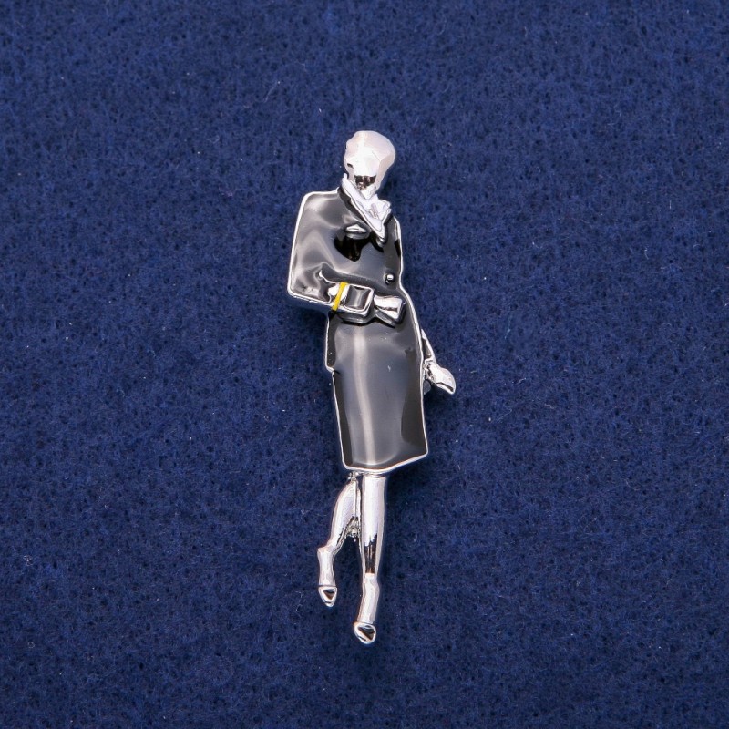 Brosche Anhänger „Dame mit Emaille“ aus silberfarbenem Metall, 18 × 60 mm