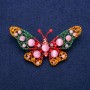 Brosche-Anhänger Schmetterling mit Katzenauge-Perlen, Emaille und Strasssteinen, 44×78 mm, goldfarbenes Metall