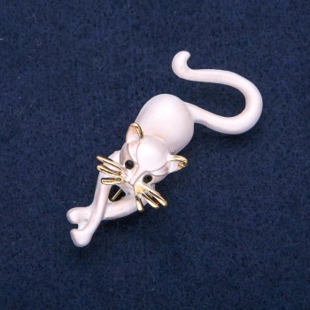 Brosche 'Kätzchen' graue Emaille, goldfarbenes Metall 25×55 mm