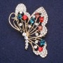 Brosche Schmetterling mit roten, blauen und burgunderfarbenen Steinen, 60×40 mm, aus gelbem Metall