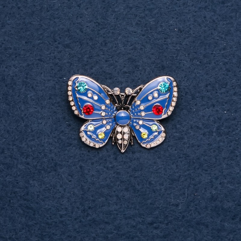 Brosche „Schmetterling“ blau emailliert, 25×38 mm, Metallfarbe Gold