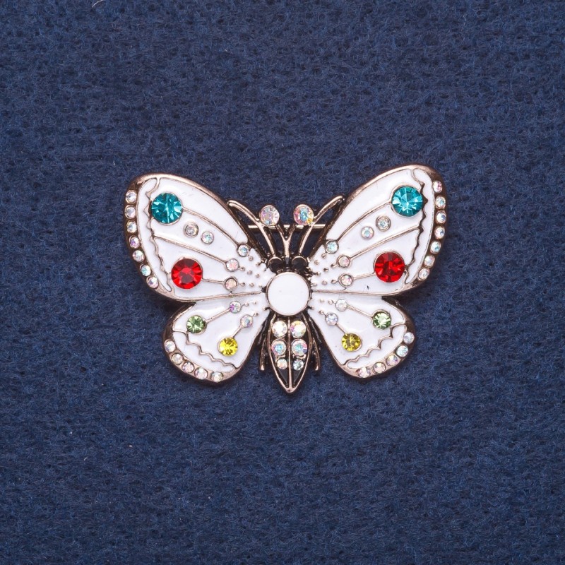 Brosche „Schmetterling“ mit weißer Emaille und Goldfarbe, 4×3 cm
