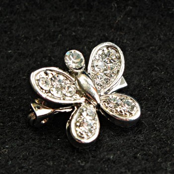 (17/15 mm) Mini-Brosche helles Metall Schmetterling mit Strasssteinen