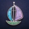 Brosche-Anhänger Schiffchen mit Perlmutt 62×43 mm +