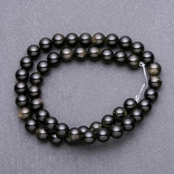 Perlen auf der Schnur aus Sonnenobsidian – glatte Kugeln, Durchmesser ca. 8 mm, Länge 38 cm